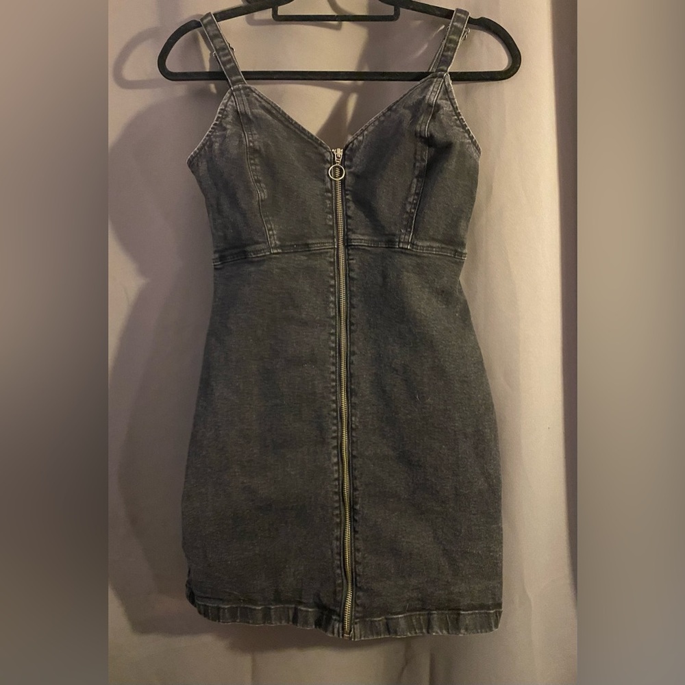 GARAGE Moto Rocker Full Zip Black Denim Mini Bodycon Dress Juniors Size S